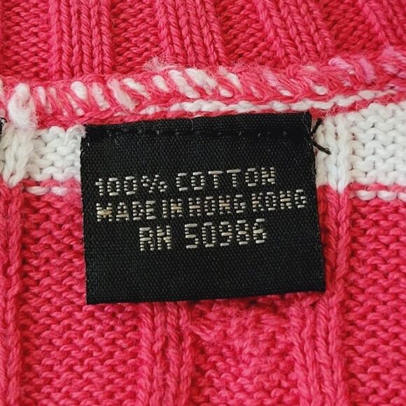 Jeanne Pierre Pink Striped V-neck Cable Knit 3/4 Sleeve Sweater Size M - Picture 8 of 8
